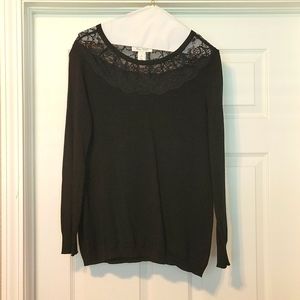 White House Black Market Black Sweater With Lace Collar Size XS